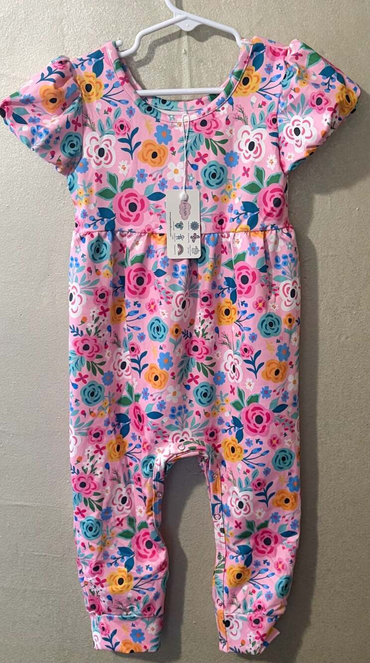 Pete & Lucy Pink Floral Puff Sleeve Baby Romper Size 18-24M
